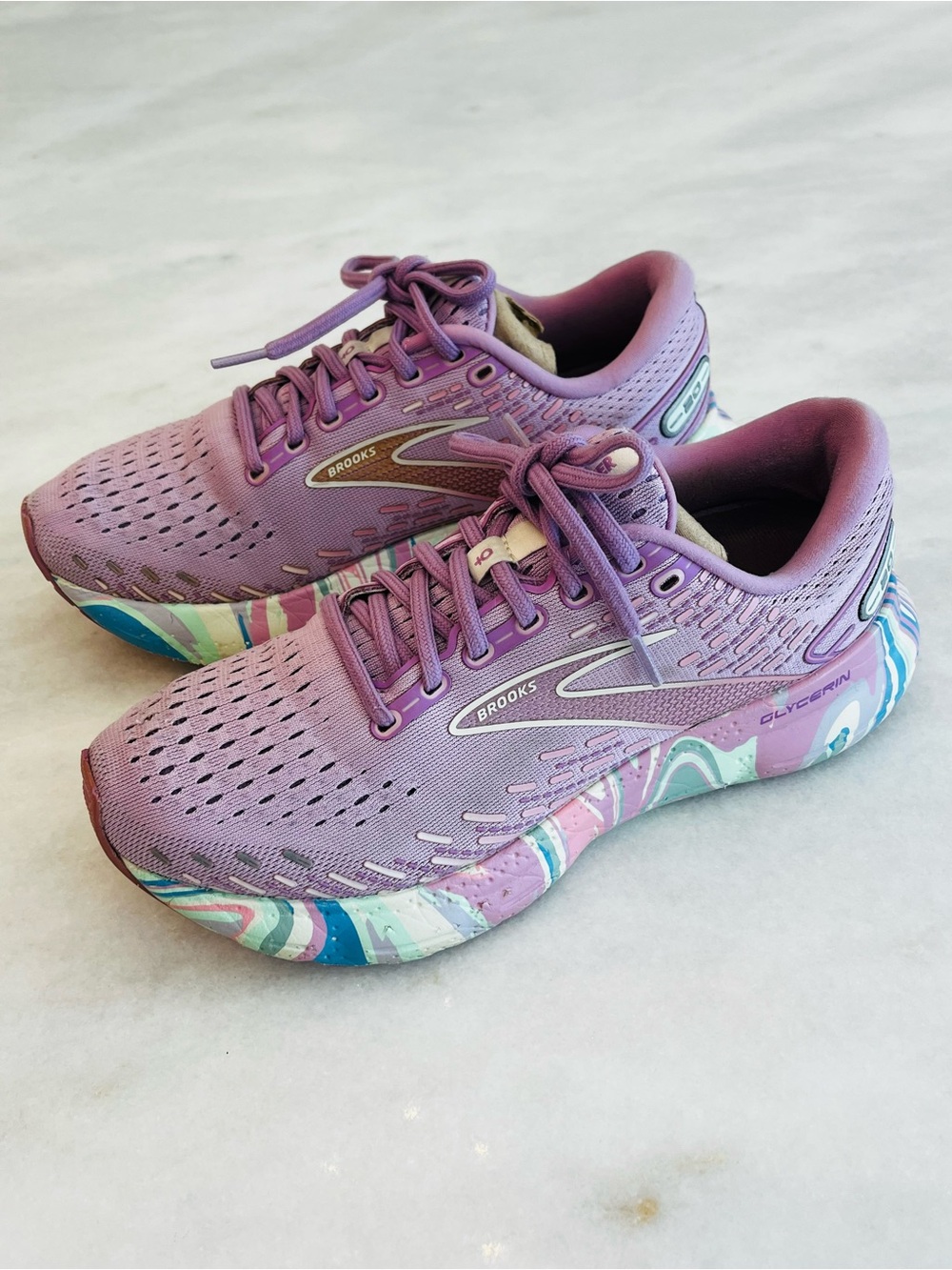 Brooks Glycerin 20 Orchid/Violet/Ice Swirl Tie Dye Sneakers Women's Size 9